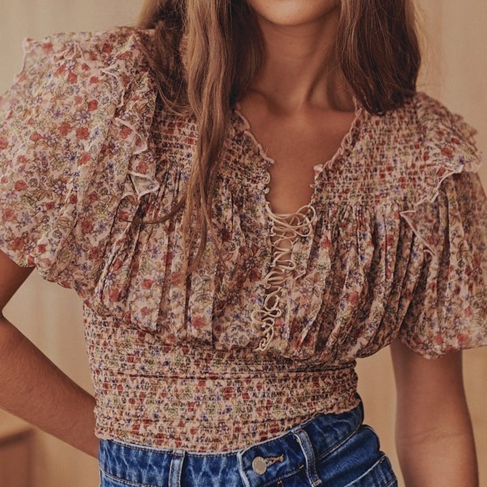 Free People Beatrice Ruffle Blouse Top